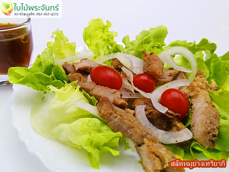 สลัดหมูเทอริยากิ จัดเลี้ยง ใบไม้พระจันทร์